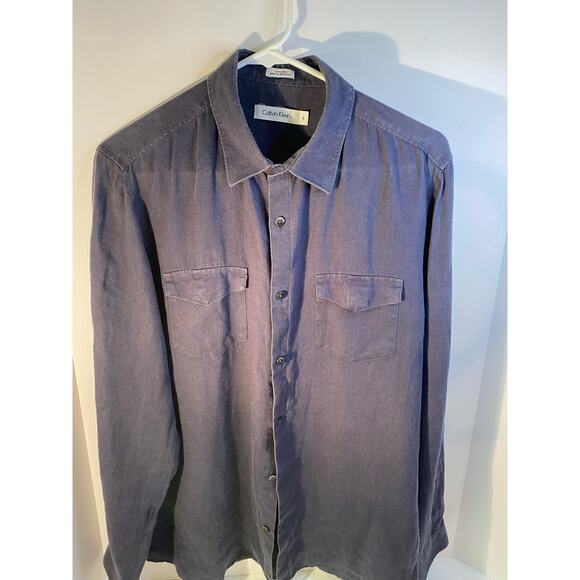 Shirt Kevin Klein 100% linen medium long sleeve button-down with two pockets - Picture 1 of 6